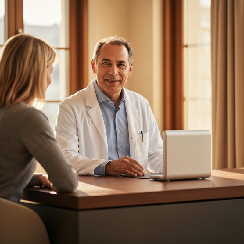 Ärztin berät Patientin in einer Schweizer Praxis