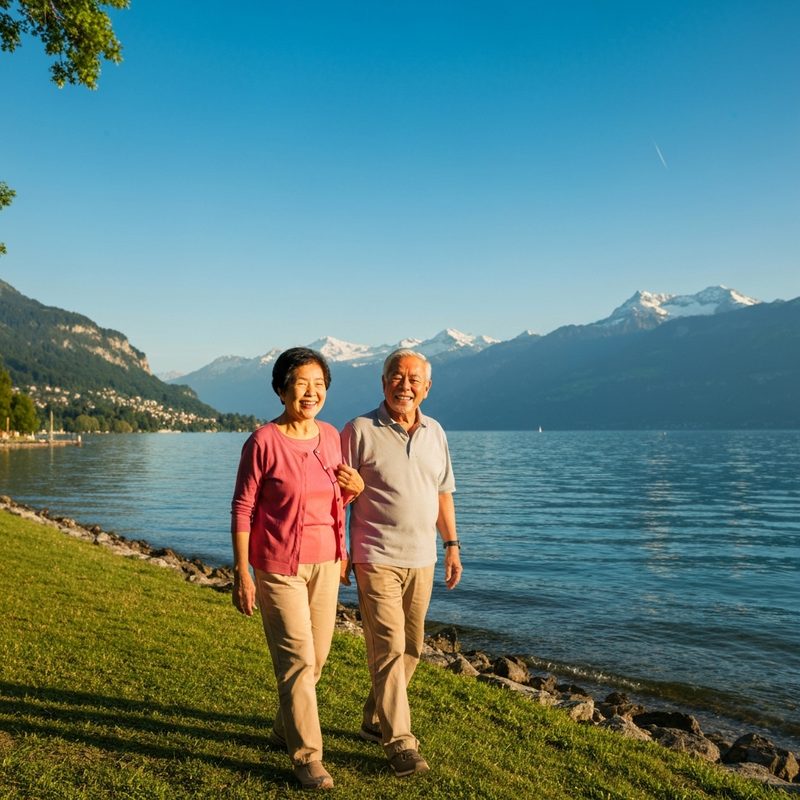 Zufriedener Senior prüft seine Krankenkassenunterlagen