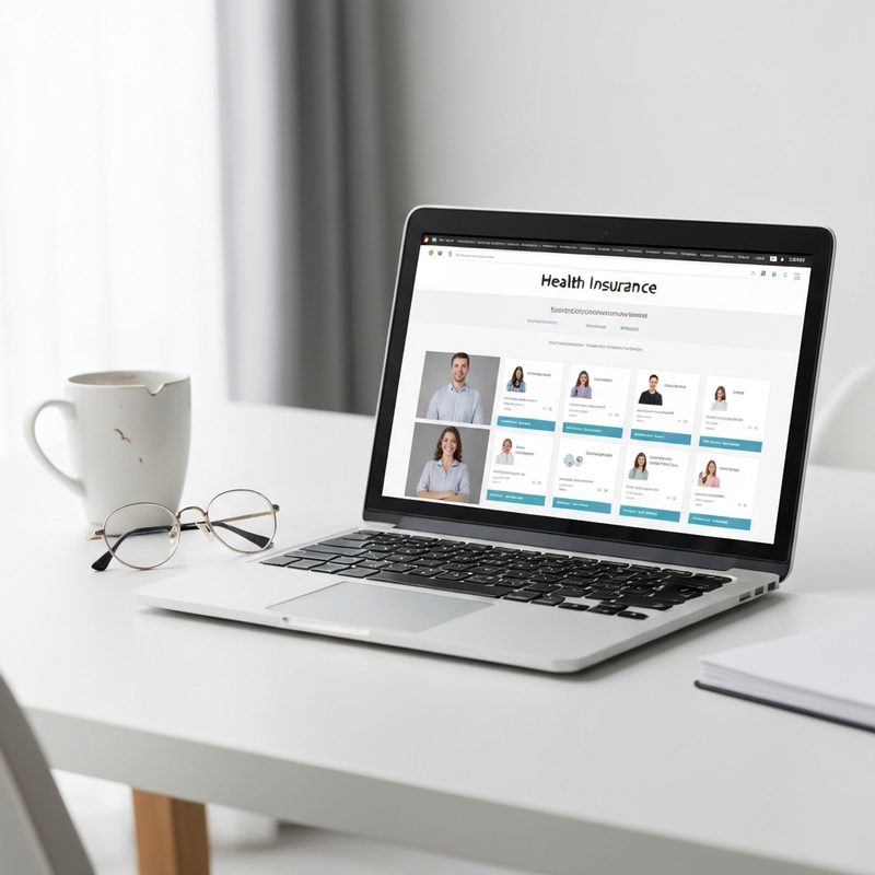 Laptop mit Krankenkassen-Vergleich auf dem Bildschirm